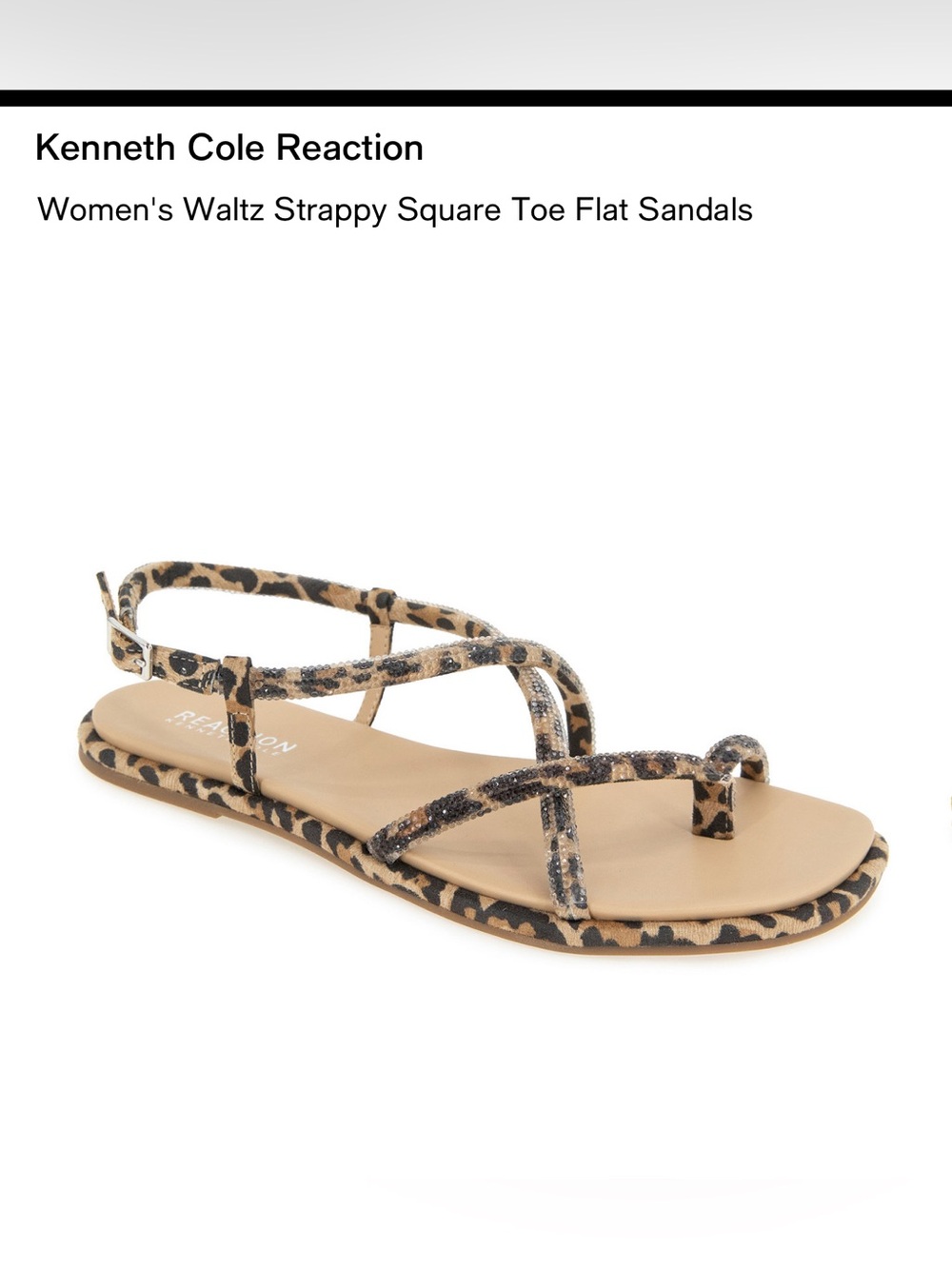 Kenneth Cole Reaction Leopard Print Strappy Square-Toe Flat Sandals